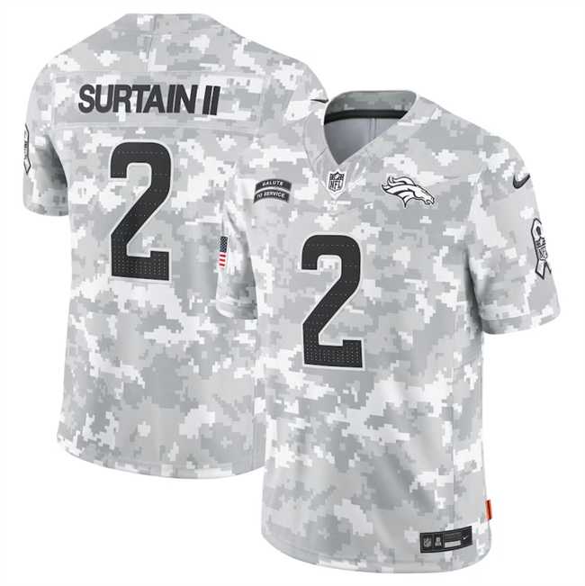 Mens Denver Broncos #2 Patrick Surtain II 2024 Arctic Camo Salute To Service Limited Stitched Jersey Dyin